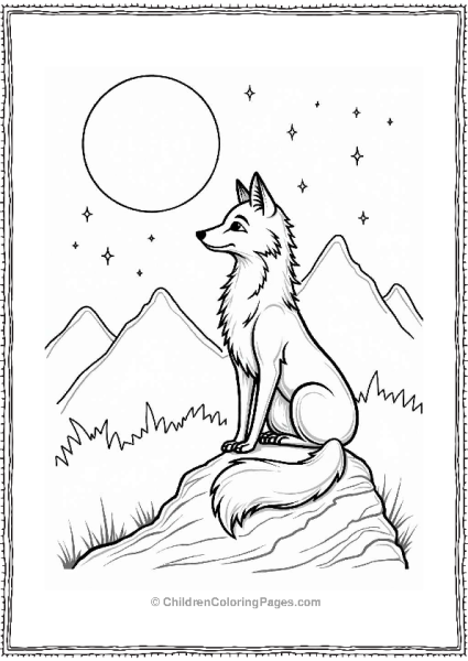 Fox Sitting On A Rock Under The Moon Free PDF Printable