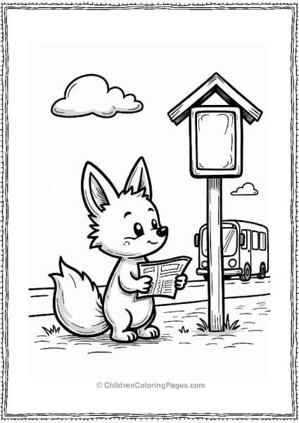 Fox Waiting At The Bus Stop Free PDF Printable