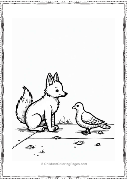 Fox Watching Pigeon On Sidewalk Free PDF Printable