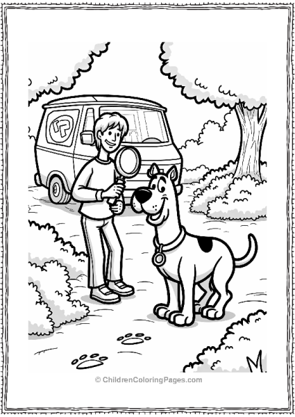 Fred Investigating Footprints Near The Mystery Machine Free PDF Printable