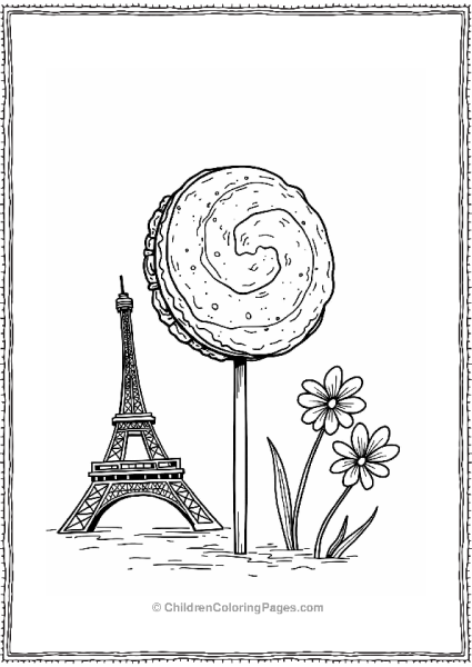 French Macaron Lollipop With Eiffel Tower Free PDF Printable