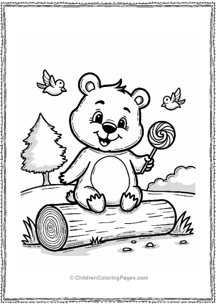 Friendly Bear With Lollipop Free PDF Printable