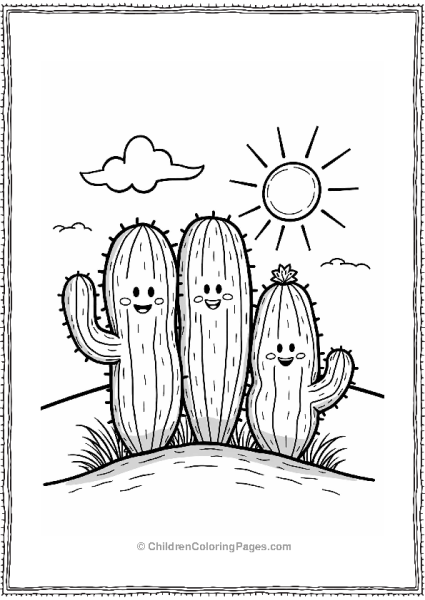 Friendly Cactus Family In A Sunset Free PDF Printable