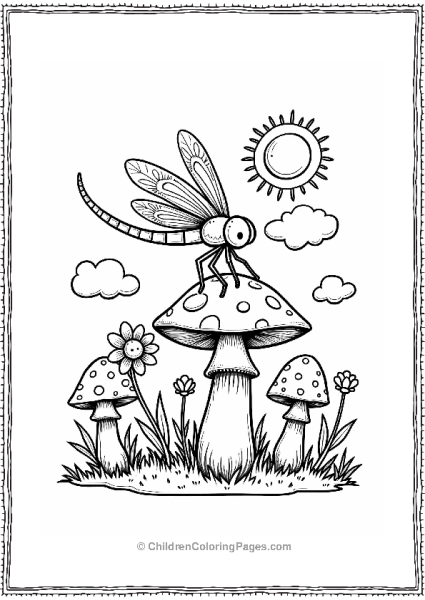 Friendly Dragonfly On A Mushroom Free PDF Printable