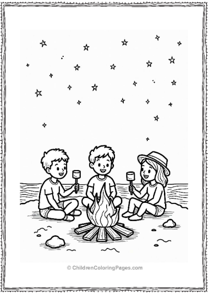 Friends Around A Bonfire On The Beach Free PDF Printable