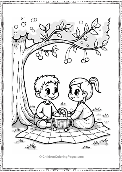 Friends Enjoying A Cherry Picnic Free PDF Printable