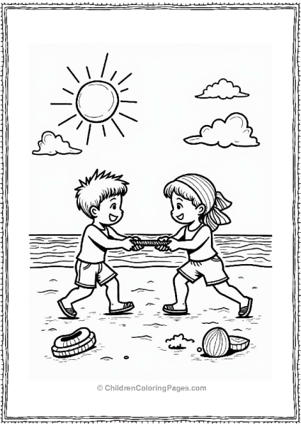 Friends Tug Of War On The Beach Free PDF Printable