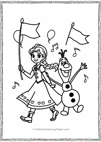 Frozen Anna And Olaf In A Musical Parade Free PDF Printable