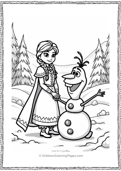 Frozen Anna And Olaf In A Snowy Landscape Free PDF Printable