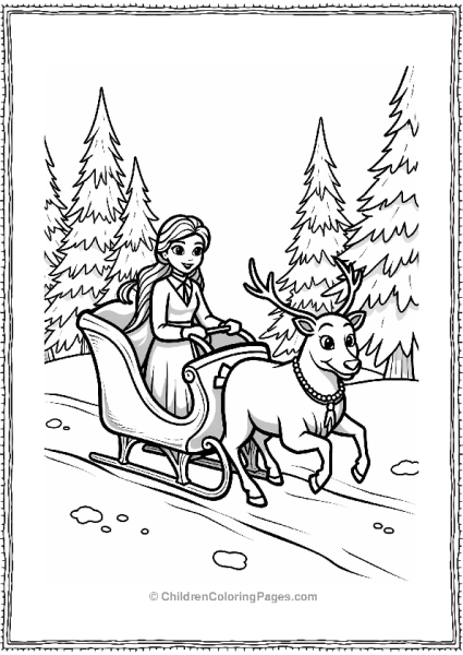 Frozen Anna Riding A Sleigh In A Snowy Forest Free PDF Printable