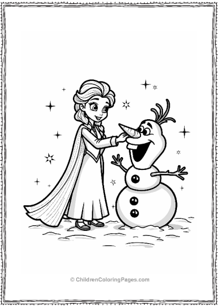 Frozen Elsa Building A Snowman In Winter Free PDF Printable