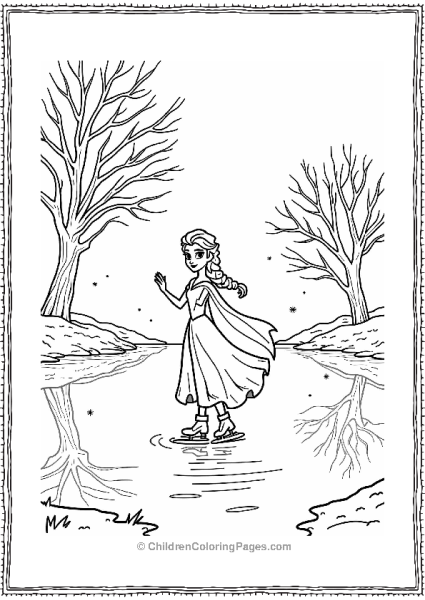 Frozen Elsa Skating On A Frozen Pond Free PDF Printable