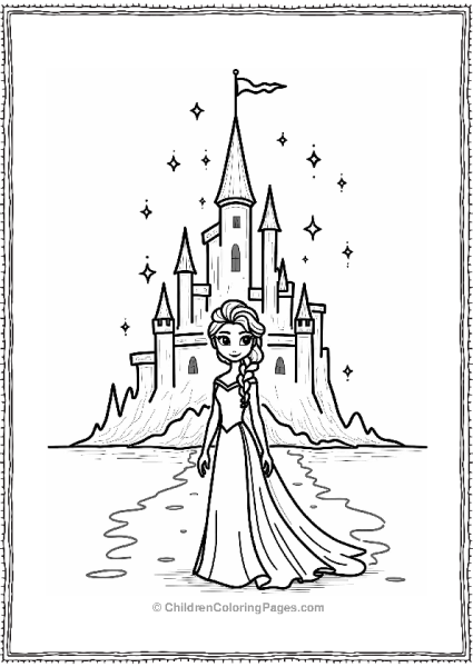 Frozen Elsa’s Ice Castle Coloring Page Free PDF Printable