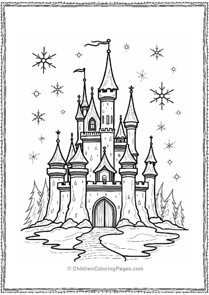 Frozen Elsa’s Ice Castle In A Snowy Landscape Free PDF Printable