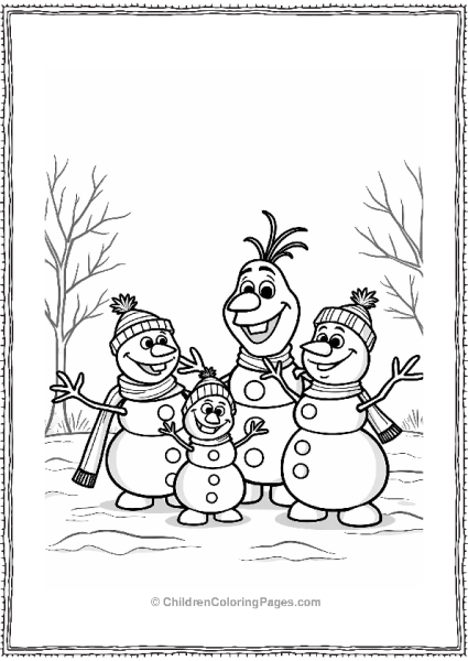 Frozen Friendly Snowman Family In A Snowy Field Free PDF Printable