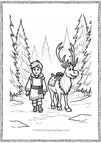 Frozen Kristoff And Sven In A Snowy Forest Free PDF Printable