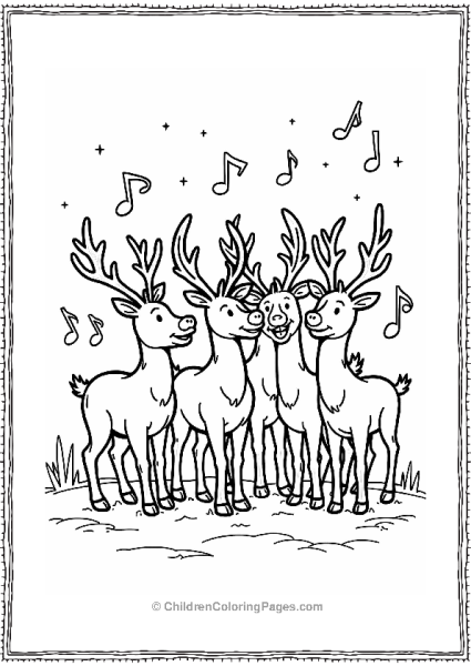 Frozen Singing Reindeer Quartet In Winter Free PDF Printable