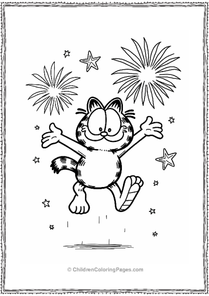 Garfield Jumping With Fireworks Free PDF Printable