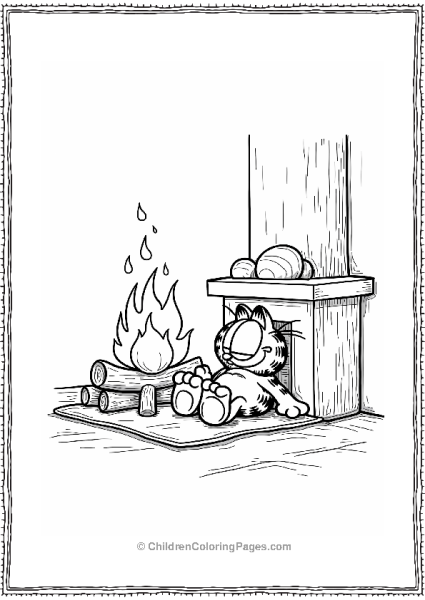 Garfield Napping By The Fireplace Free PDF Printable