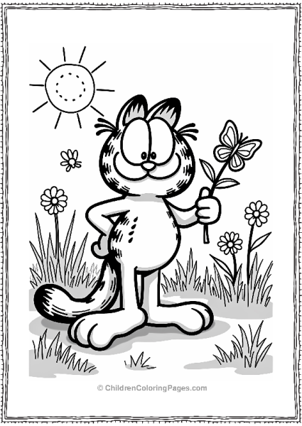 Garfield Picking Flowers In A Meadow Free PDF Printable