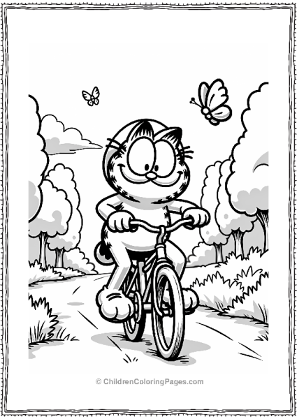 Garfield Riding A Bicycle On A Sunny Path Free PDF Printable