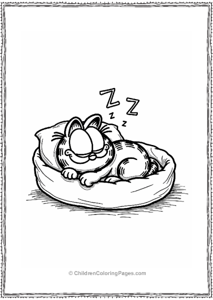 Garfield Sleeping In A Cozy Cat Bed Free PDF Printable