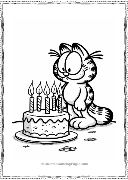 Garfield With A Birthday Cake Free PDF Printable