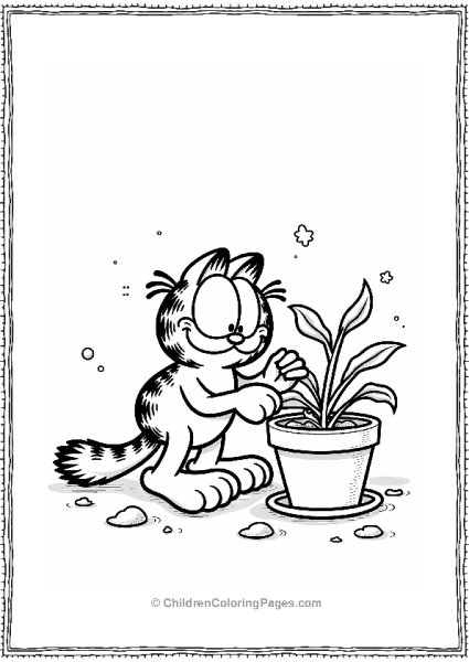 Garfield With A Potted Plant Free PDF Printable