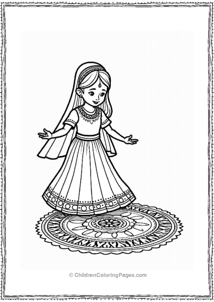 Girl Decorating Rangoli In Festive Lehenga Free PDF Printable