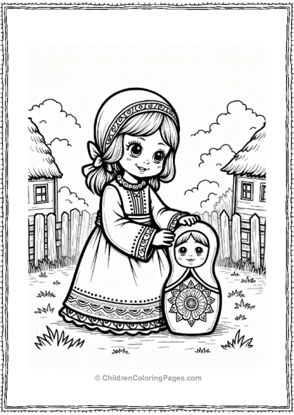 Girl In Traditional Sarafan With Matryoshka Doll Free PDF Printable