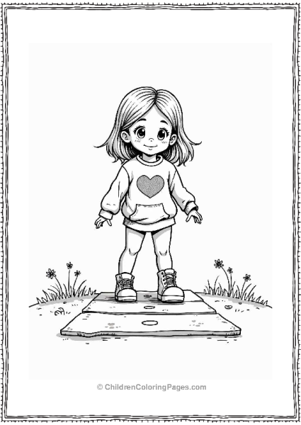 Girl Playing Hopscotch With Chalk Drawings Free PDF Printable