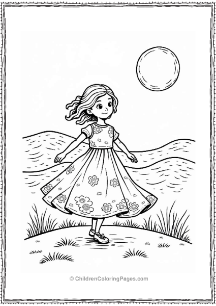 Girl Twirling In Floral Dress On Hilltop Free PDF Printable