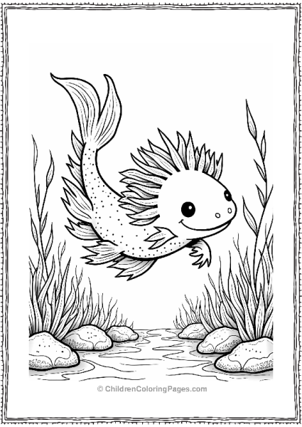 Happy Axolotl Adventure Underwater Scene Free PDF Printable