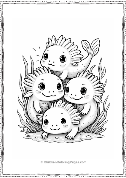 Happy Axolotls Swimming Together Free PDF Printable