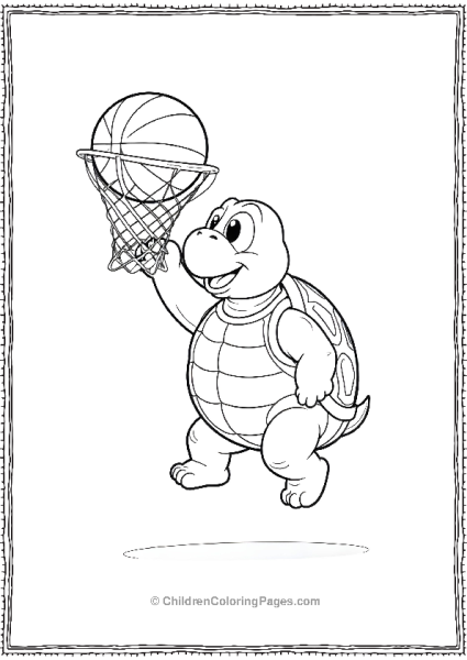 Happy Cartoon Turtle Basketball Dunk Free PDF Printable