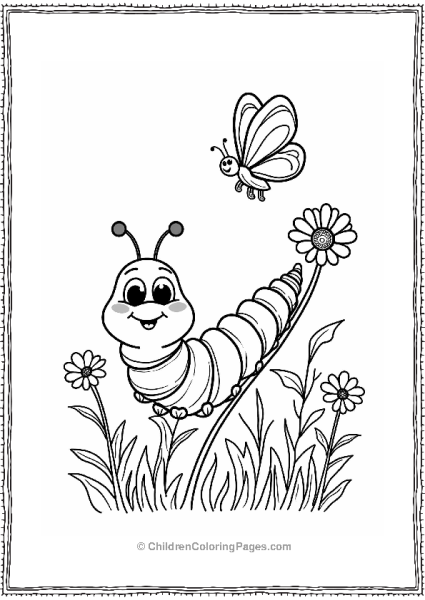 Happy Caterpillar And Butterfly Scene Free PDF Printable