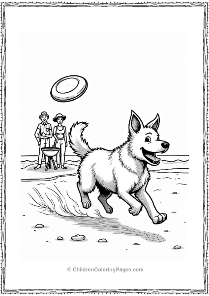 Happy Dog Chasing Frisbee On The Beach Free PDF Printable