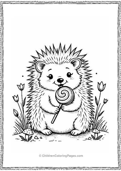 Happy Hedgehog With Lollipop Free PDF Printable