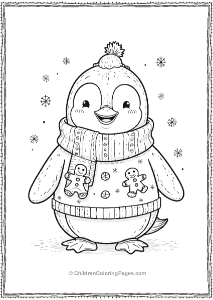 Happy Penguin With A Gingerbread Muffler Free PDF Printable