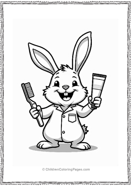 Happy Rabbit With Toothbrush And Toothpaste Free PDF Printable