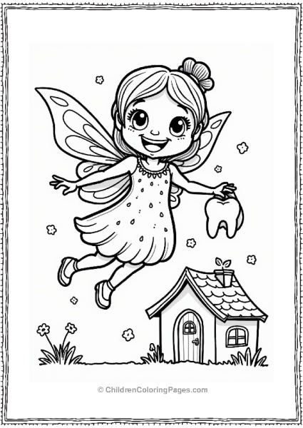 Happy Tooth Fairy Flying Over House Free PDF Printable