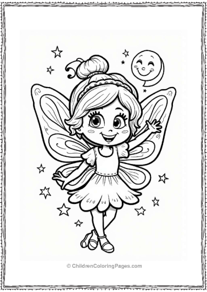 Happy Tooth Fairy Waving Under A Starry Sky Free PDF Printable