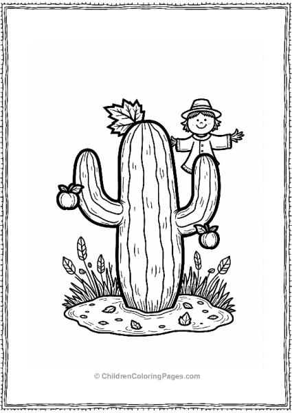 Harvest Cactus In Fall With Scarecrow Free PDF Printable