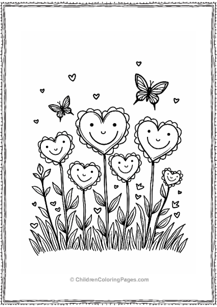 Heart Garden With Smiling Flowers Free PDF Printable