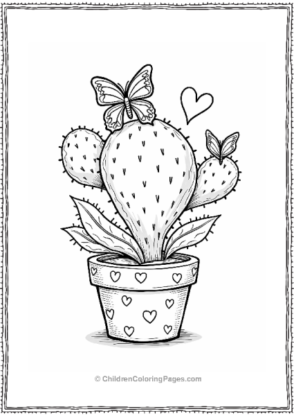 Heart Shaped Cactus With Butterflies Free PDF Printable