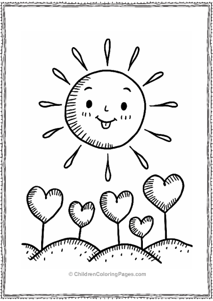 Heart Shaped Sun And Flowers Free PDF Printable