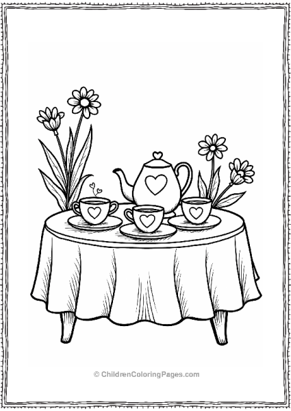 Heart Shaped Tea Set Coloring Page Free PDF Printable