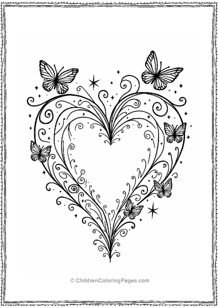 Heart With Butterflies And Stars Free PDF Printable