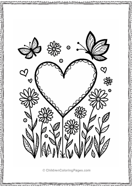 Heart With Flowers And Butterflies Free PDF Printable