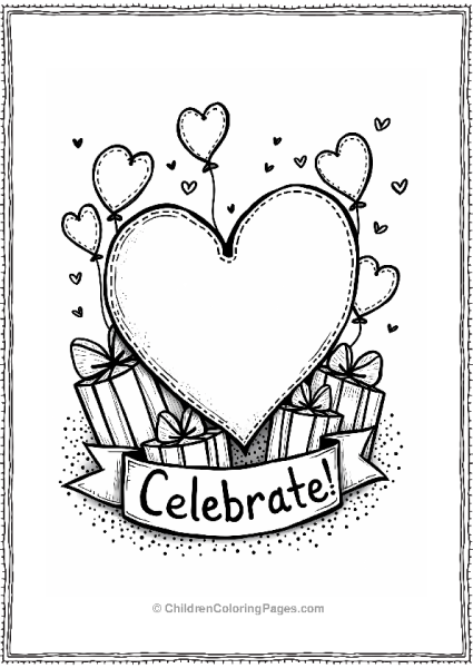 Heart With Presents And Balloons Free PDF Printable